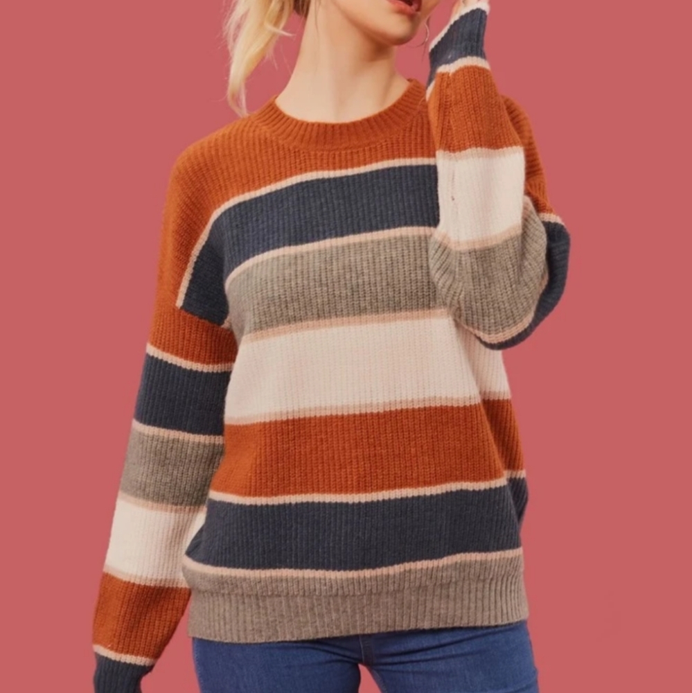 Colorblock Oversized Drop Shoulder Sweater